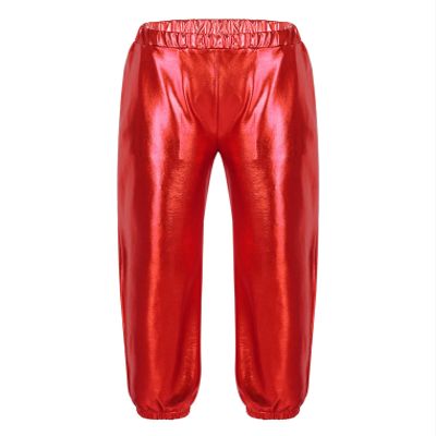 YEAHDOR Kids Girls Boys Sequins Hip Hop Jazz Dance Costumes Street Dance Pants Competition Trousers Metallic Red 5-6