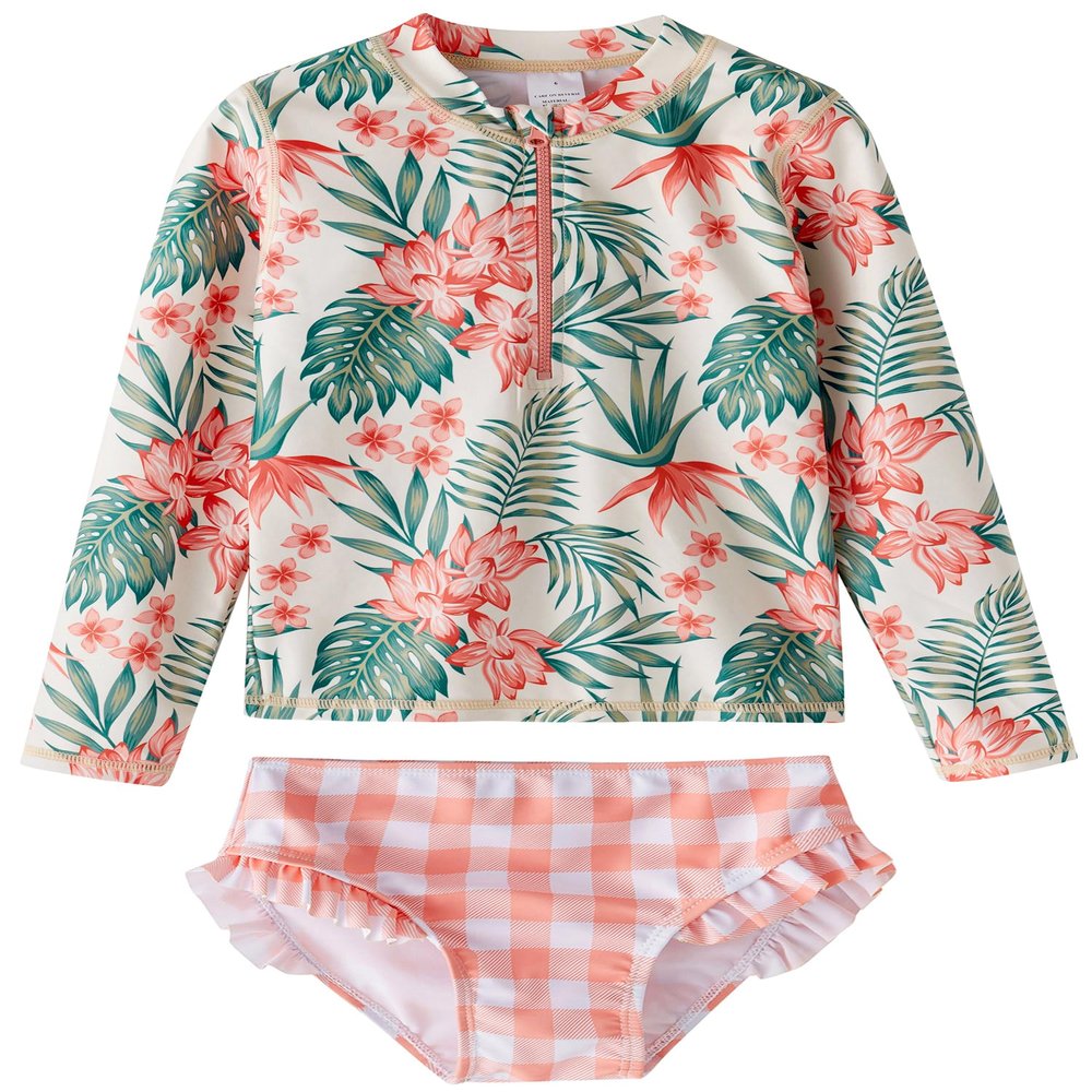 LIBREDGE Toddler Girls' Swim Rashguard 3t Swimsuit Bathing Suit Set Summer Kids Swimwear Rainforest/Palm Leaves,Light Green 3T