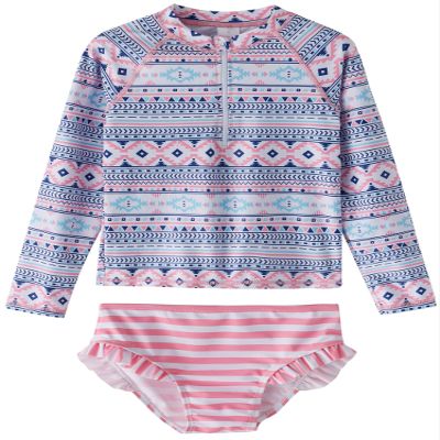 LIBREDGE Toddler Girls Swimsuit 2 Pieces Long Sleeve Rash Guard Set 5t Bathing Suit Summer Kids Swimwear Bohemian Totem/Pink 5T