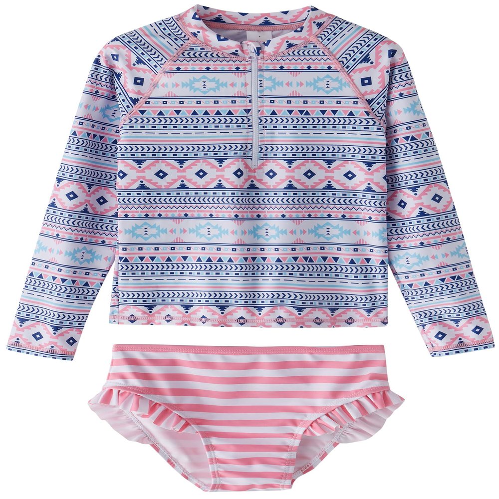 LIBREDGE Toddler Girls Swimsuit 2 Pieces Long Sleeve Rash Guard Set 5t Bathing Suit Summer Kids Swimwear Bohemian Totem/Pink 5T