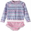 LIBREDGE Toddler Girls Swimsuit 2 Pieces Long Sleeve Rash Guard Set 5t Bathing Suit Summer Kids Swimwear Bohemian Totem/Pink 5T view 1