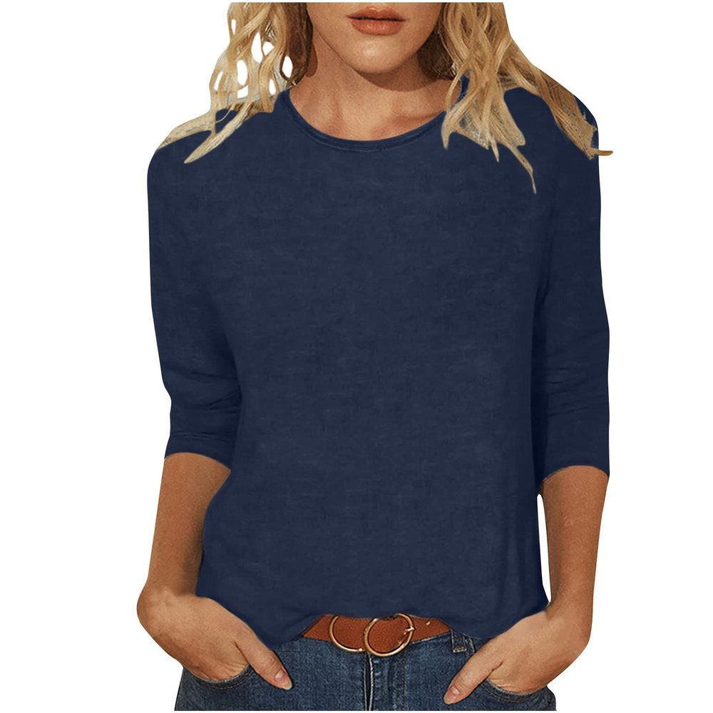 3/4 Sleeve T Shirts for Women Loose Fit Landscape Pattern Print Tops Three Quarter Sleeve Round Neck Blouses Pullover