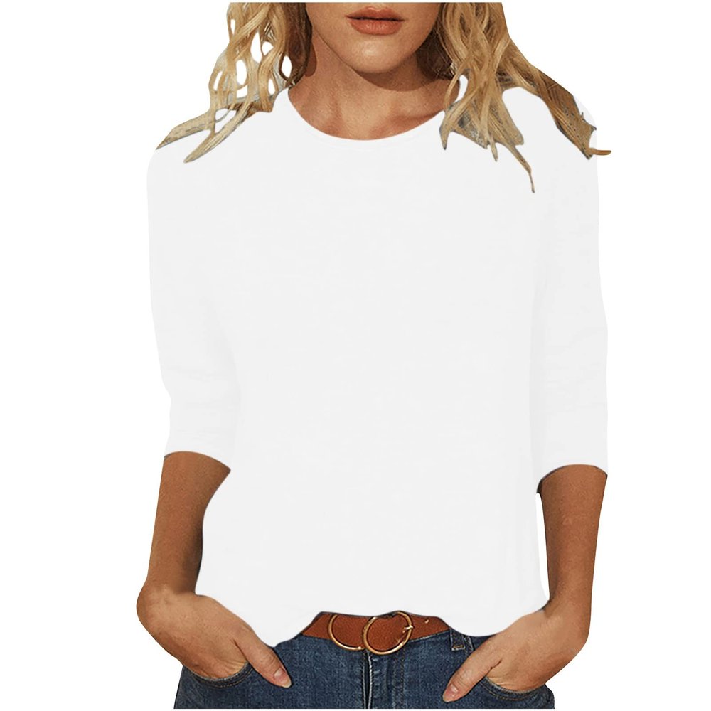 3/4 Sleeve T Shirts for Women Loose Fit Landscape Pattern Print Tops Three Quarter Sleeve Round Neck Blouses Pullover