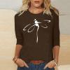 3/4 Sleeve T Shirts for Women Loose Fit Landscape Pattern Print Tops Three Quarter Sleeve Round Neck Blouses Pullover view 2