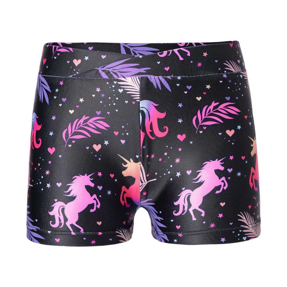 TiaoBug Kids Girls Dance Sports Shorts Activewear Ballet Gymnastics Booty Shorts Running Workout Yoga Shorts Pants Leaf Black A 10-12
