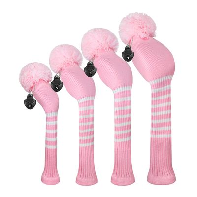 Scott Edward Knitted Golf Head Covers 4PCS Handmade Fit Well for Driver and Fairway Woods with Long Neck Pom Pom Golf Club Headcovers Set