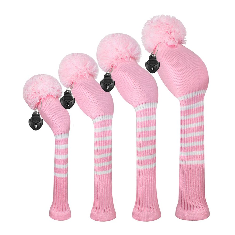 Scott Edward Knitted Golf Head Covers 4PCS Handmade Fit Well for Driver and Fairway Woods with Long Neck Pom Pom Golf Club Headcovers Set