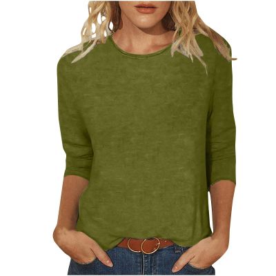 3/4 Sleeve T Shirts for Women Loose Fit Landscape Pattern Print Tops Three Quarter Sleeve Round Neck Blouses Pullover