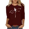 3/4 Sleeve T Shirts for Women Loose Fit Landscape Pattern Print Tops Three Quarter Sleeve Round Neck Blouses Pullover view 1