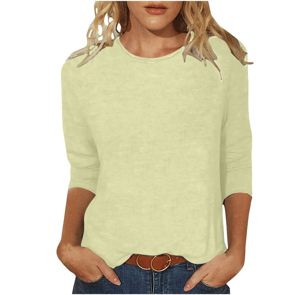 3/4 Length Sleeve Womens Tops Cute Summer Crewneck Shirts Casual Floral Print Trendy Blouses Comfy Loose T-Shirts