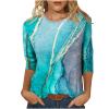 3/4 Length Sleeve Womens Tops Cute Summer Crewneck Shirts Casual Floral Print Trendy Blouses Comfy Loose T-Shirts view 1