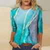 3/4 Length Sleeve Womens Tops Cute Summer Crewneck Shirts Casual Floral Print Trendy Blouses Comfy Loose T-Shirts view 2