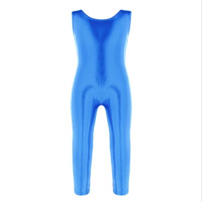 Yruioon Kids Girls Sleeveless Tank Unitards One Piece Metallic Full Bodysuit for Ballet Dance Gymnastics Blue 13-14 Years