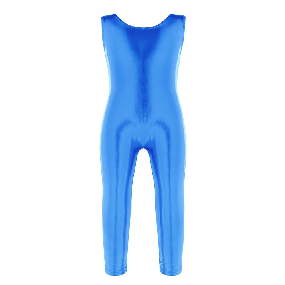 Yruioon Kids Girls Sleeveless Tank Unitards One Piece Metallic Full Bodysuit for Ballet Dance Gymnastics Blue 13-14 Years