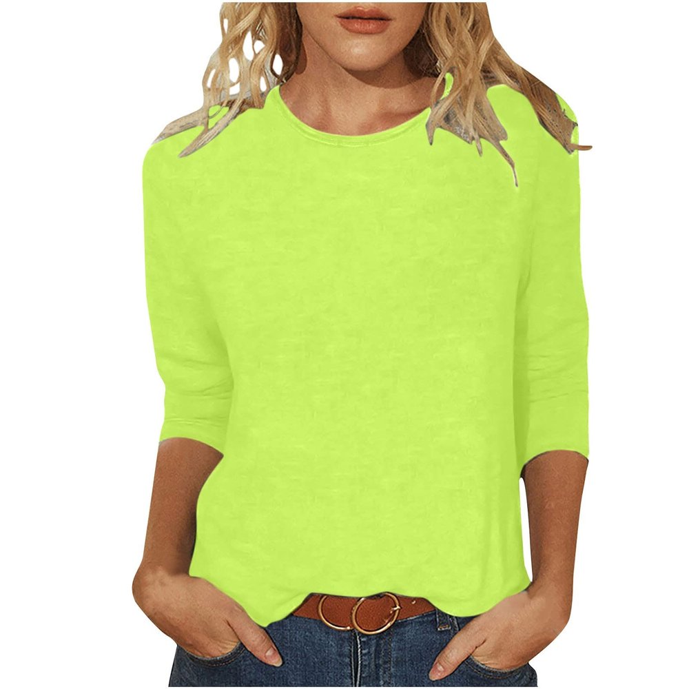 3/4 Length Sleeve Womens Tops Cute Summer Crewneck Shirts Casual Floral Print Trendy Blouses Comfy Loose T-Shirts