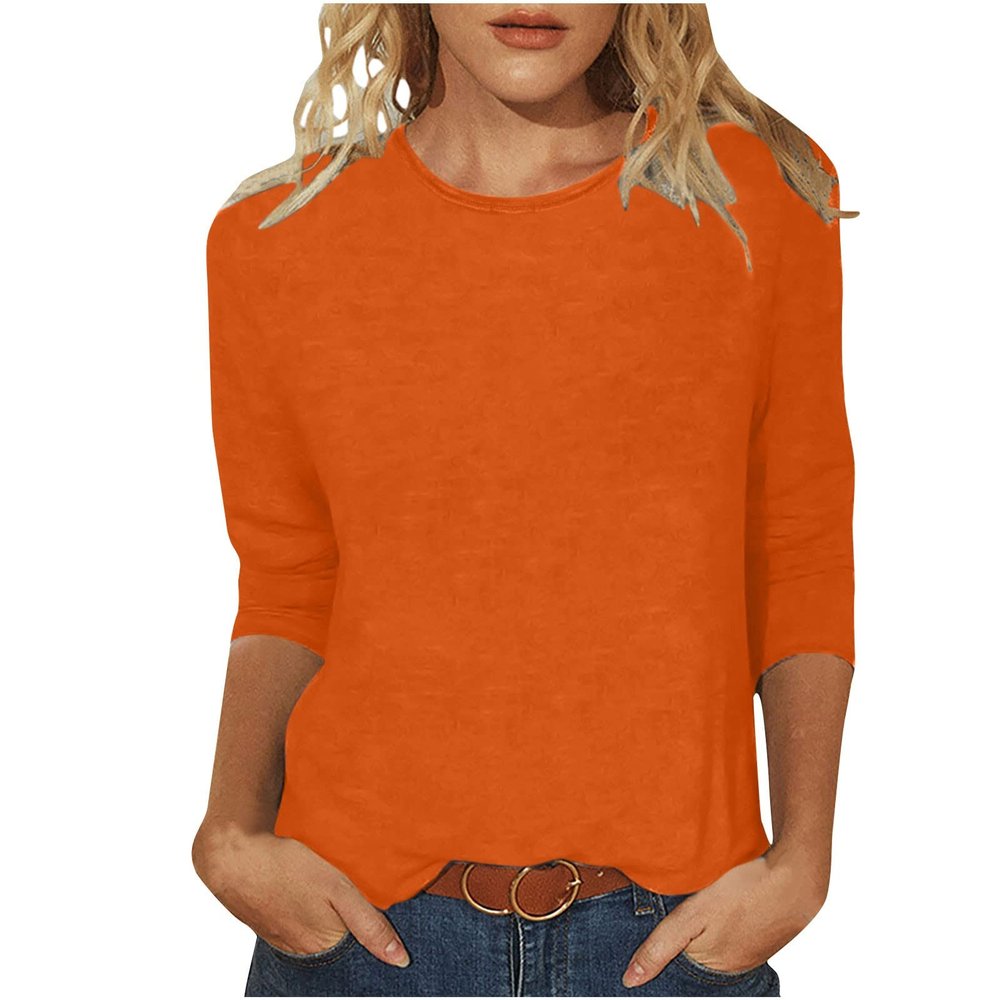 3/4 Length Sleeve Womens Tops Cute Summer Crewneck Shirts Casual Floral Print Trendy Blouses Comfy Loose T-Shirts