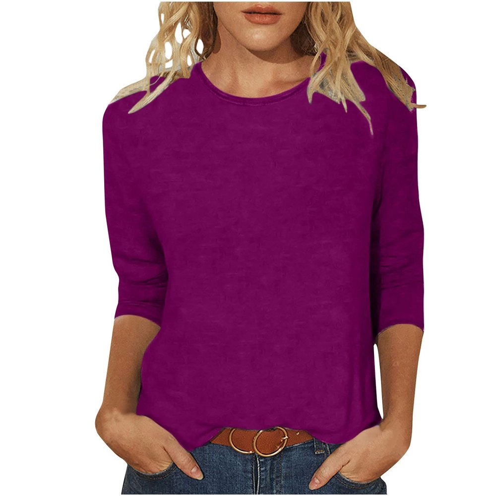3/4 Length Sleeve Womens Tops Cute Summer Crewneck Shirts Casual Floral Print Trendy Blouses Comfy Loose T-Shirts