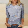 3/4 Length Sleeve Womens Tops Cute Summer Crewneck Shirts Casual Floral Print Trendy Blouses Comfy Loose T-Shirts view 2