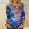3/4 Length Sleeve Womens Tops Cute Summer Crewneck Shirts Casual Floral Print Trendy Blouses Comfy Loose T-Shirts view 2