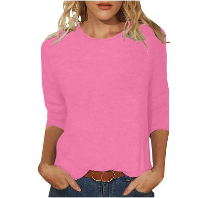 3/4 Length Sleeve Womens Tops Cute Summer Crewneck Shirts Casual Floral Print Trendy Blouses Comfy Loose T-Shirts