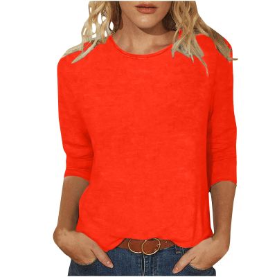 3/4 Length Sleeve Womens Tops Cute Summer Crewneck Shirts Casual Floral Print Trendy Blouses Comfy Loose T-Shirts