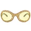 bullabulling Fashion Bling Oversized Sunglasses for Women Men Wrap Around Classic Oval Black Sun Glasses Ladies Shades (champagne/yellow lens) view 2