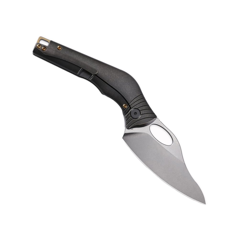Cavol Knife Amuse-C04 Thumb Hole Knife,3.85" M390 Steel Blade Stonewashed,6AL4V Titanium Handle,Frame Lock Folding,Titanium Pocket Clip(Bronze)