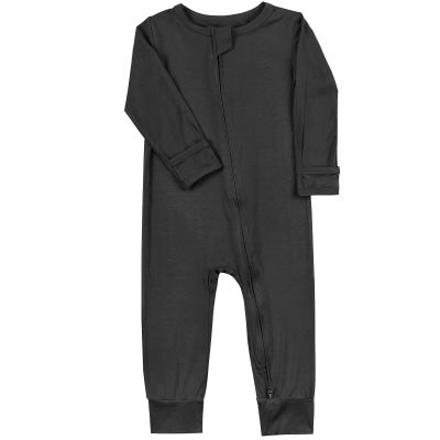 Aablexema Baby Footless Pajamas Zipper with Mitten, Rayon from Bamboo, Infant Long Sleeve Romper Pjs(Dark Grey,Newborn)