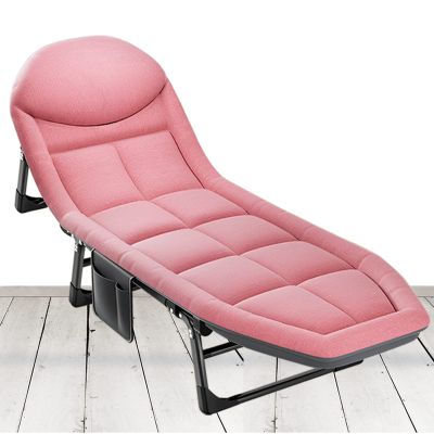 Plerile Portable Folding Camping Cot, Adjustable 4-Position Chaise Lounge Chair with Mattress, Outdoor Reclining Sleeping Bed for Camping Pool Beach and Patio (Color : Pink)