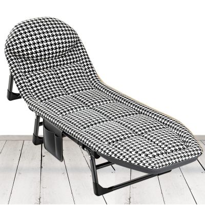 Plerile Portable Folding Camping Cot, Adjustable 4-Position Chaise Lounge Chair with Mattress, Outdoor Reclining Sleeping Bed for Camping Pool Beach and Patio (Color : Houndstooth)