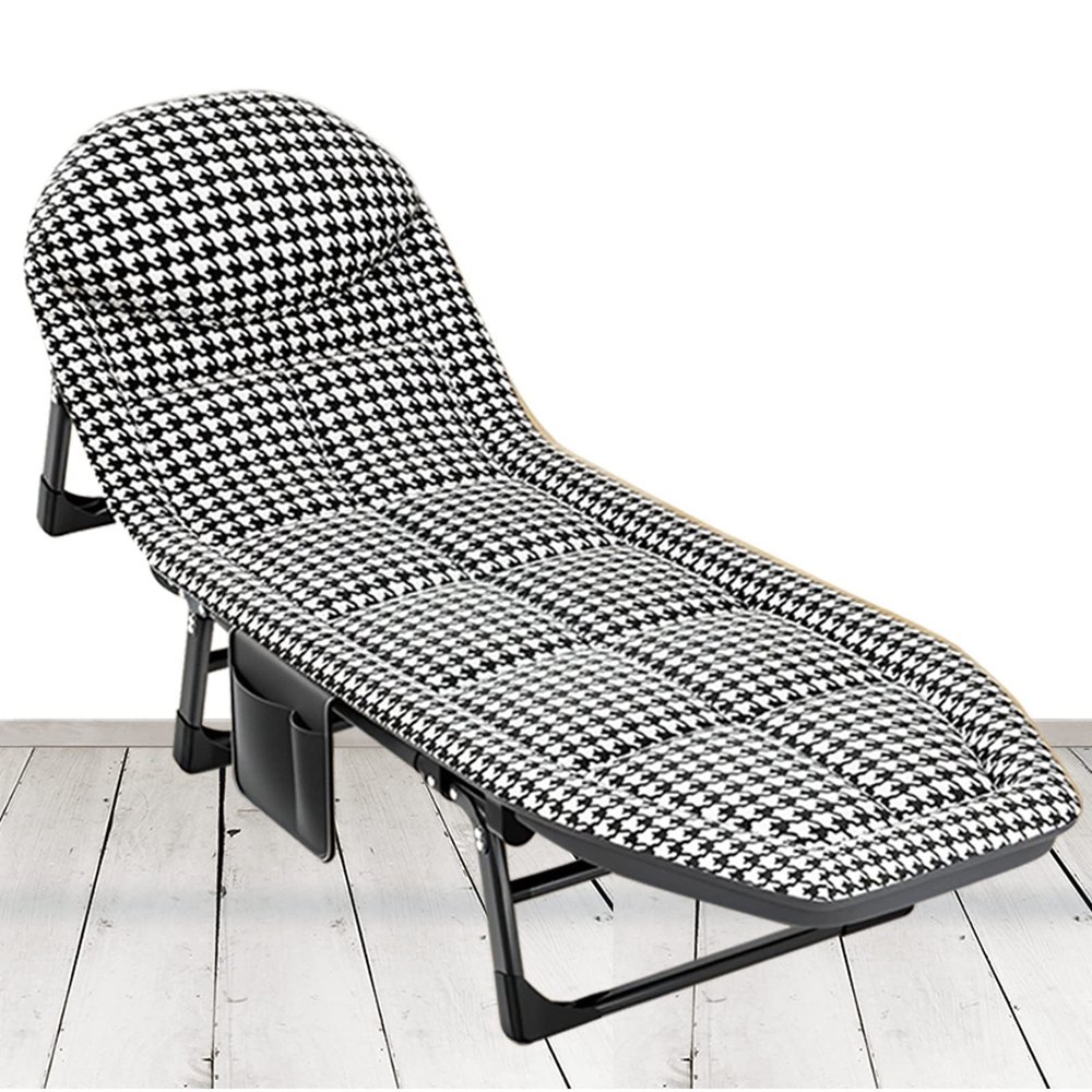 Plerile Portable Folding Camping Cot, Adjustable 4-Position Chaise Lounge Chair with Mattress, Outdoor Reclining Sleeping Bed for Camping Pool Beach and Patio (Color : Houndstooth)