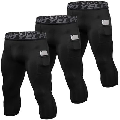 3 Pack Men's Compression Pants 3/4 Workout Dry-fit Baselayers Underwear Sport Tights Running Athletic Leggings Capris
