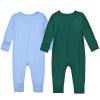 Aablexema Baby Footless Pajamas Zipper with Mitten, Rayon from Bamboo, Infant Long Sleeve Romper Pjs(Blue & Dark Green,6-12m) view 3