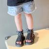 2023 New Girls Fashion Solid Color Soft Sole Zipper Princess Shoes Sandals Slip on Sandals for Girls (Beige, 4 Big Kids) view 3