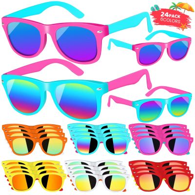 24 Pack Kids Sunglasses With UV400 Protection - Party Favor for Boys Girls Age 3-8 - Neon Goody Bag Favors for Beach, Pool, Birthday, Graduation Party Supplies - Great Gift