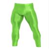Agoky Men's Glossy Leggings Yoga Skinny Ice Silk Compression Tights Workout Baselayer Pants Fluorescent Green Medium view 1