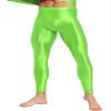 Agoky Men's Glossy Leggings Yoga Skinny Ice Silk Compression Tights Workout Baselayer Pants Fluorescent Green Medium view 3