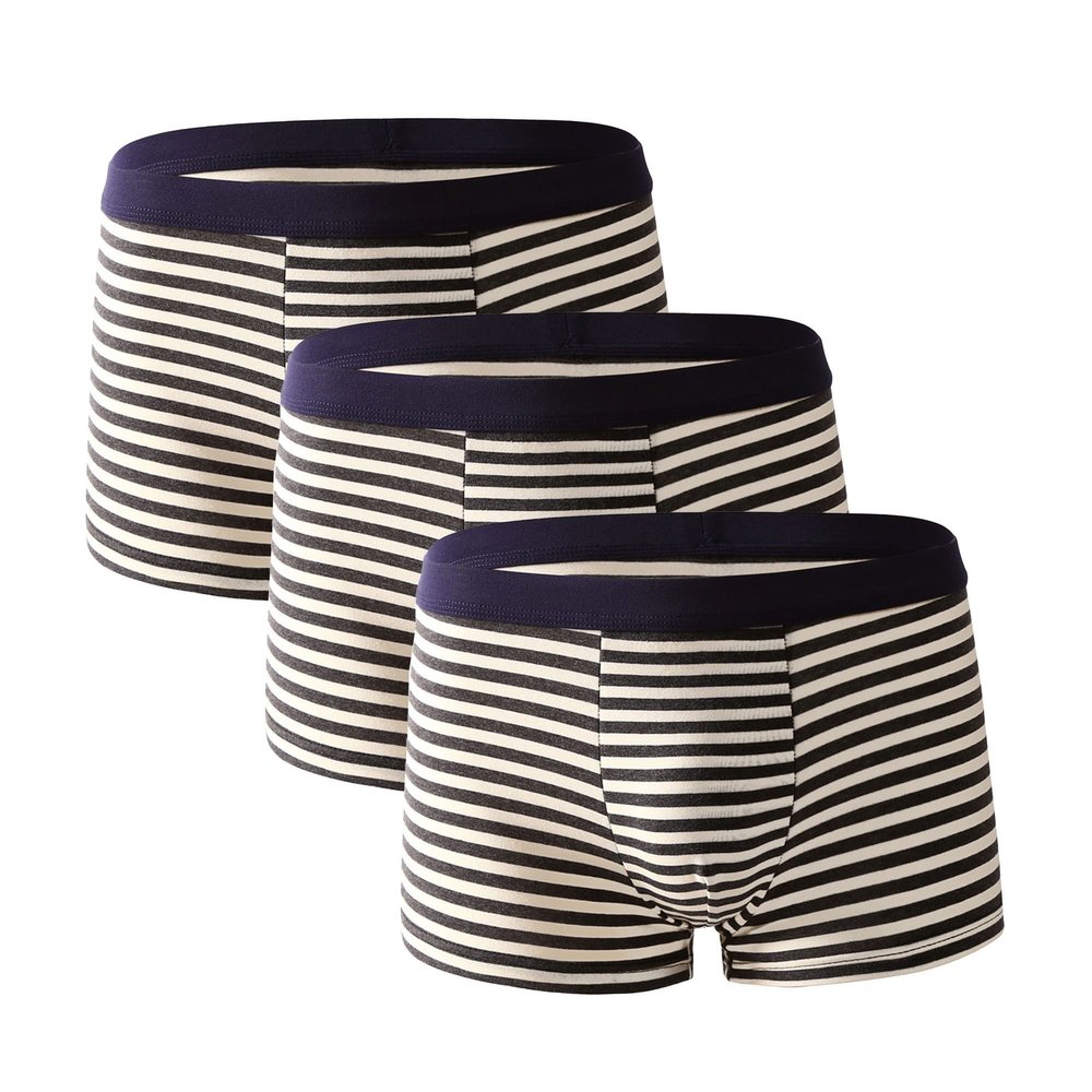 JEsilunmaMY Mens Mid Waist Striped Boxer Briefs Plus Size Stretch Cotton Pouch Underwear Soft Breathable Boxer Underpants (Blue-3PC,4X-Large)
