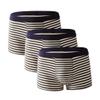JEsilunmaMY Mens Mid Waist Striped Boxer Briefs Plus Size Stretch Cotton Pouch Underwear Soft Breathable Boxer Underpants (Blue-3PC,4X-Large) view 1