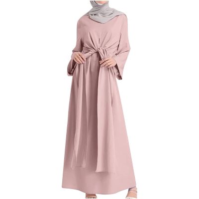 2023 Women's Muslim Dresses Ramadan Prayer Clothes Solid Long Sleeve Abaya Caftan Dress National Dubai Islam Robe