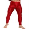 Agoky Men's Glossy Leggings Yoga Skinny Ice Silk Compression Tights Workout Baselayer Pants Burgundy Medium view 1
