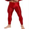 Agoky Men's Glossy Leggings Yoga Skinny Ice Silk Compression Tights Workout Baselayer Pants Burgundy Medium view 3