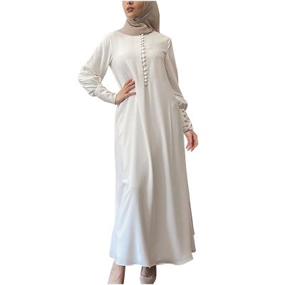 2023 Women Islamic Robe Dresses Ladies Muslim National Abaya Dress Loose Fit Solid Long Sleeve Jilbab Prayer Clothes