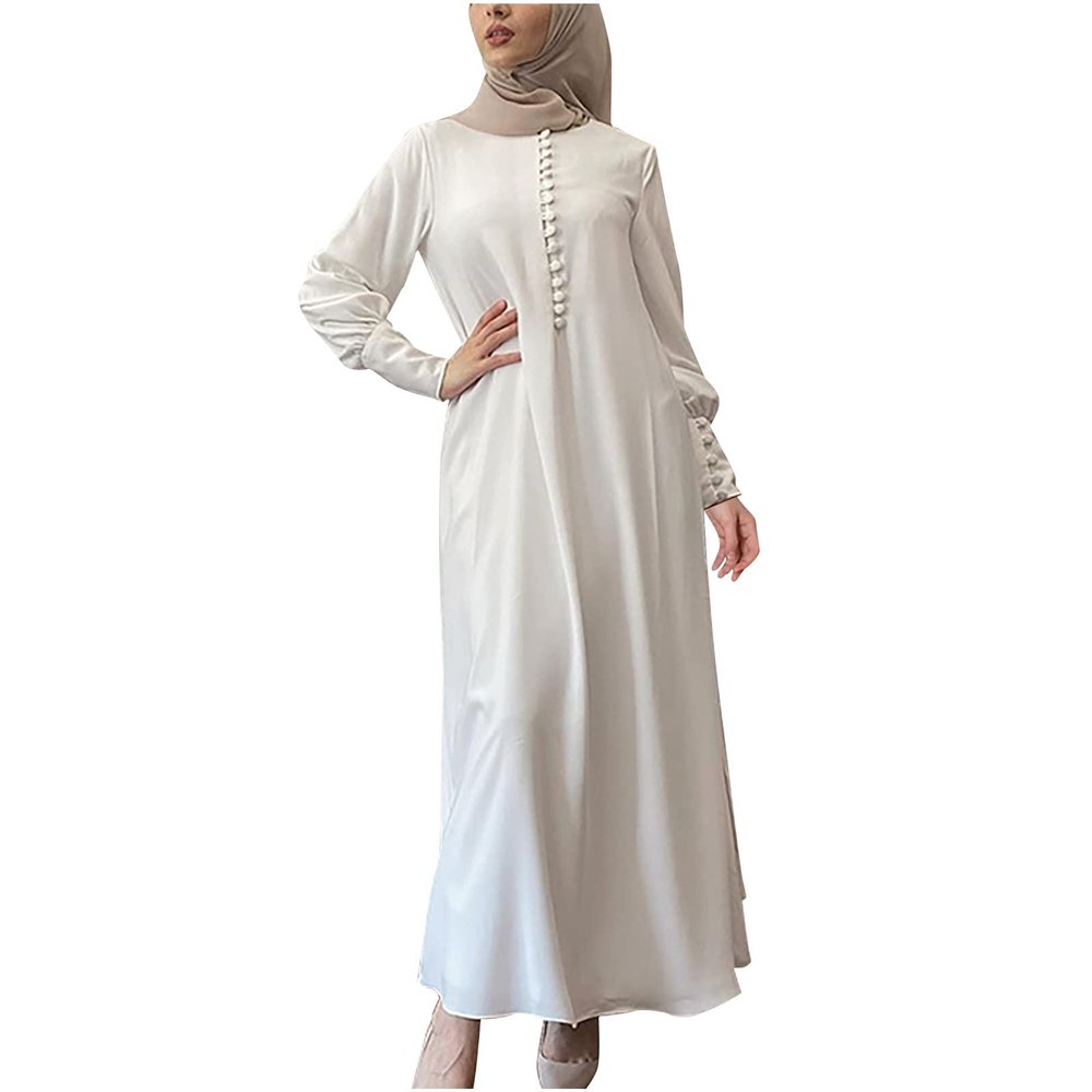2023 Women Islamic Robe Dresses Ladies Muslim National Abaya Dress Loose Fit Solid Long Sleeve Jilbab Prayer Clothes