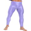 Agoky Men's Glossy Leggings Yoga Skinny Ice Silk Compression Tights Workout Baselayer Pants Light Purple XX-Large view 2