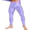 Agoky Men's Glossy Leggings Yoga Skinny Ice Silk Compression Tights Workout Baselayer Pants Light Purple XX-Large view 3