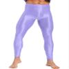 Agoky Men's Glossy Leggings Yoga Skinny Ice Silk Compression Tights Workout Baselayer Pants Light Purple XX-Large view 4