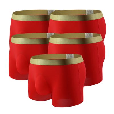 JEsilunmaMY Mens Ice Silk Seamless Boxer Briefs with Pouch Mid Waist Stretch Breathable Underwear Solid Color Comfort Trunks (Red-5PC,Large)