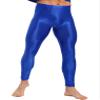 Agoky Men's Glossy Leggings Yoga Skinny Ice Silk Compression Tights Workout Baselayer Pants Blue XX-Large view 1
