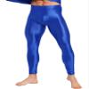 Agoky Men's Glossy Leggings Yoga Skinny Ice Silk Compression Tights Workout Baselayer Pants Blue XX-Large view 2